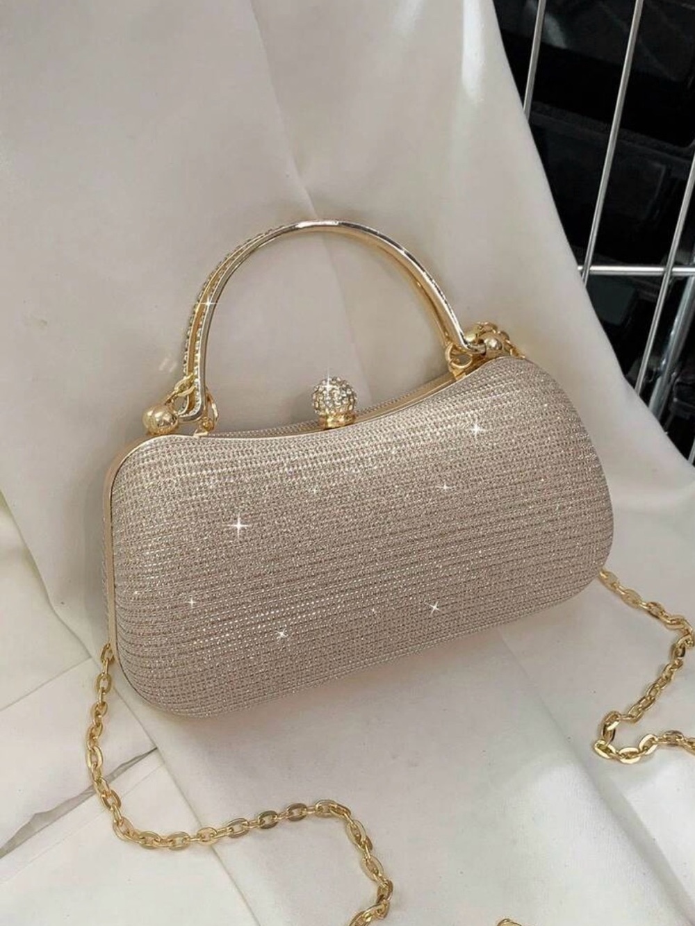 Elegant Glitter Evening Clutch Bag in Champagne Gold